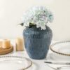 Blue Ceramic Vase for Home Decor – 7.8-Inch Decorative Vase for Pampas Grass, Modern Art Texture